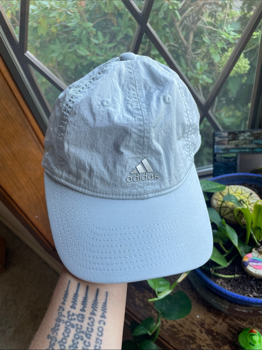 adidas Sporty Light Gray/White Nylon Logo Baseball Hat